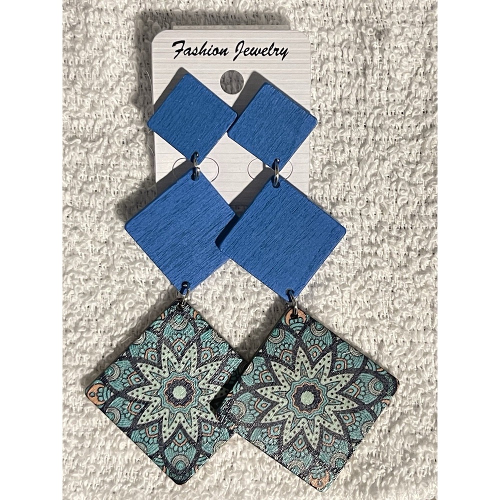 Blue Mandala Geometric Statement‎ Earrings